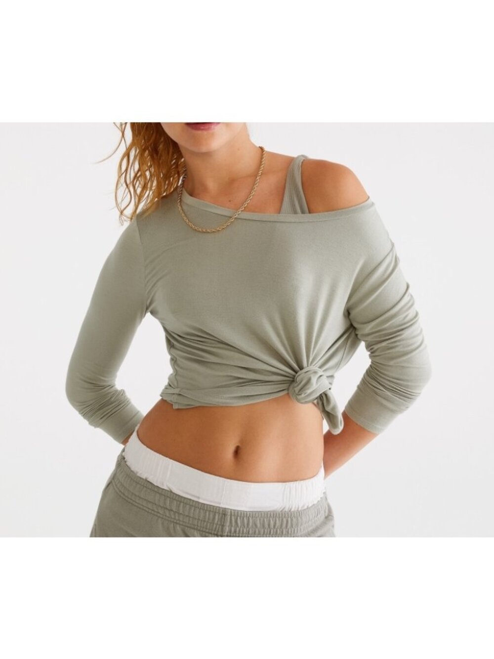 Aeropostale Long Sleeve Seriously Soft Crew Tee Sage Light Olive Army Green Top
